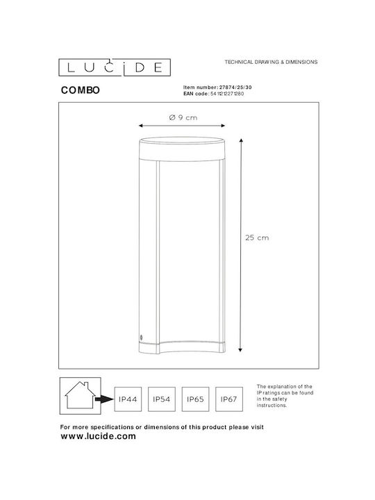 Lucide Lightning Combo Φωτιστικό Κολωνάκι LED Εξωτερικού Χώρου 7W με Θερμό Λευκό Φως IP54 Μαύρο