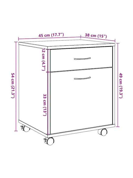Kabinett Büro mit Rollen Artisan Oak 45x38x54cm