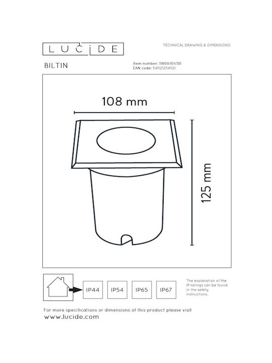 Lucide Lightning Biltin Σποτ Δαπέδου 35W IP67 για Ντουί GU10 Μαύρο