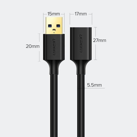 Ugreen USB 2.0 Кабел USB-A мъжки - USB-A женски Черен 5м