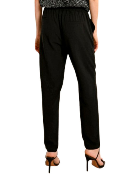 Molly Bracken Ladies Women's Fabric Trousers with Elastic in Loose Fit Black