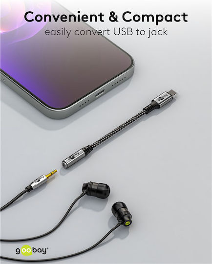 Goobay Μετατροπέας USB-C / 3.5mm male σε 3.5mm female Γκρι 1τμχ 74056