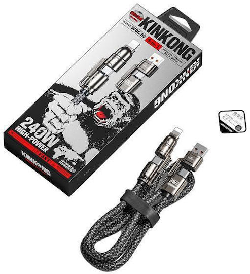 WK Braided USB-A to Lightning Cable 240W Μαύρο 1.2m