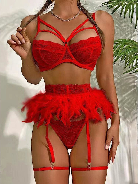 Dyana Lace Underwear Set with Bra & String Red