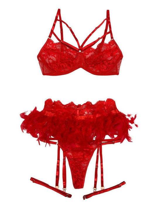 Dyana Lace Underwear Set with Bra & String Red