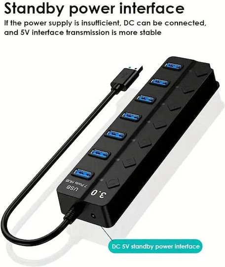 USB Hub 7 Ports USB 3.0 with USB-A Connection Gray