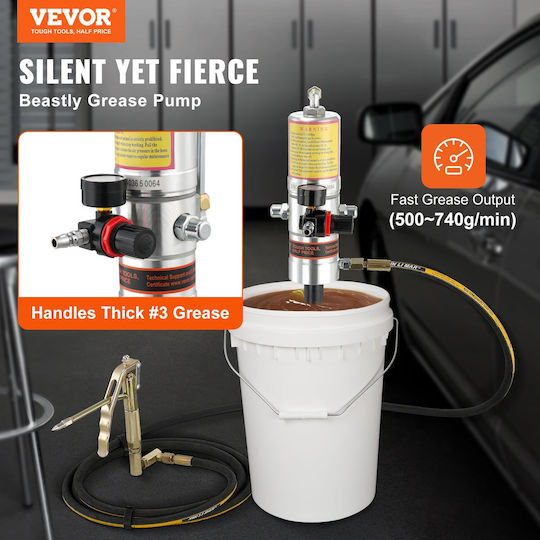 Vevor Grease Pump Pressure Ratio 50:1 Air-Operated Grease Pump 13-Foot High-Pressure Hose Grease Gun Pneumatic Grease Pump Portable Lubrication Grease Pump 360° Rotating Grease Head