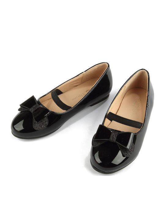 Kids Patent Leather Ballerinas with Elastic Strap Black