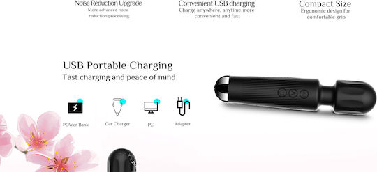 SMD Vibrator Wand, Ασύρματος Κλειτοριδικός δονητής, 20 Vibrations & 8 intensities, Black