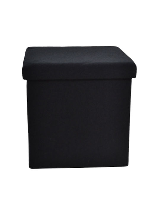 Stool For Living Room Collapsible With Storage Space Upholstered with Fabric Black Velvet-Black Metal 40x40x38cm