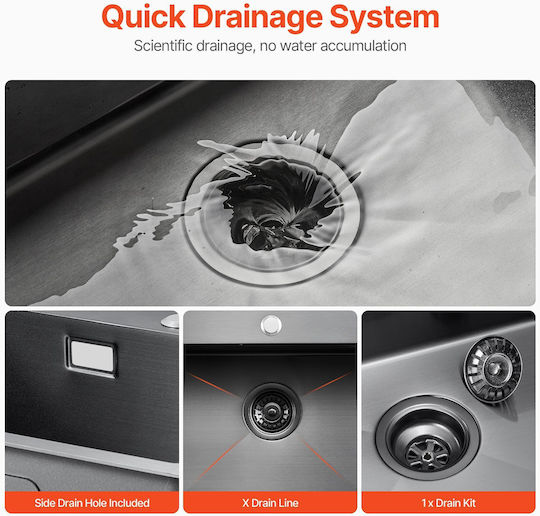 Vevor Workstation Farmhouse Drop-In Kitchen Sink Inox L37xW42cm Black