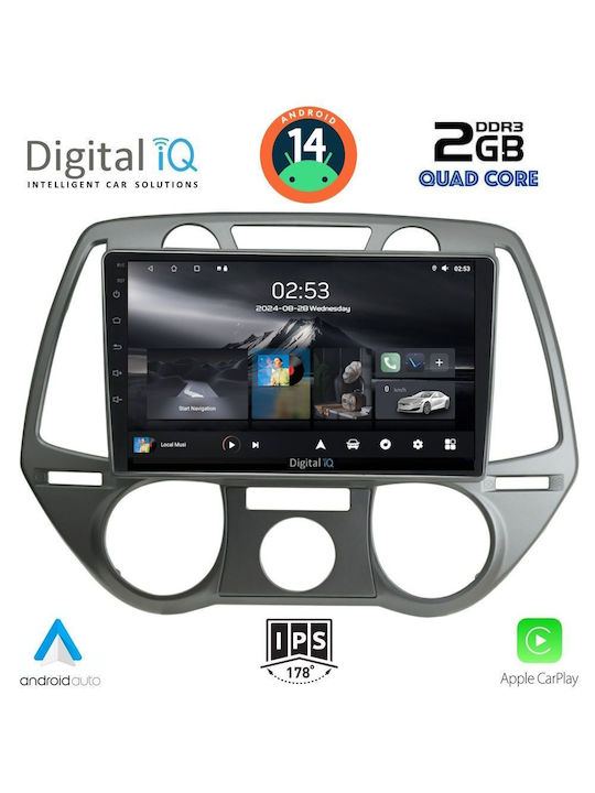 Digital IQ Car Audio System for Hyundai i20 2008-2012 with A/C (Bluetooth/USB/AUX/WiFi/GPS/Apple-Carplay/Android-Auto) with Touch Screen 9"