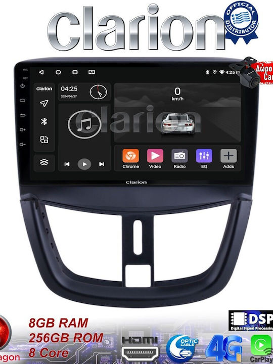 Clarion Car Audio System for Peugeot 207 2007-2013 (Bluetooth/USB/WiFi/GPS/Apple-Carplay/Android-Auto) with Touch Screen 9"