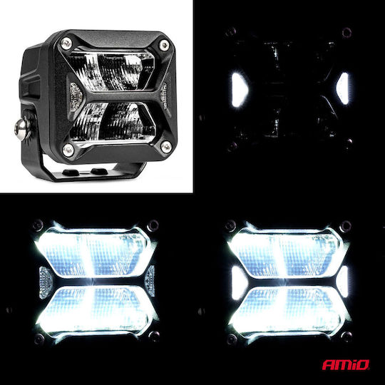 AMiO Squareς Waterproof Headlights Car LED Universal 12 / 24V 18W 7.6cm with White Lighting 1pcs