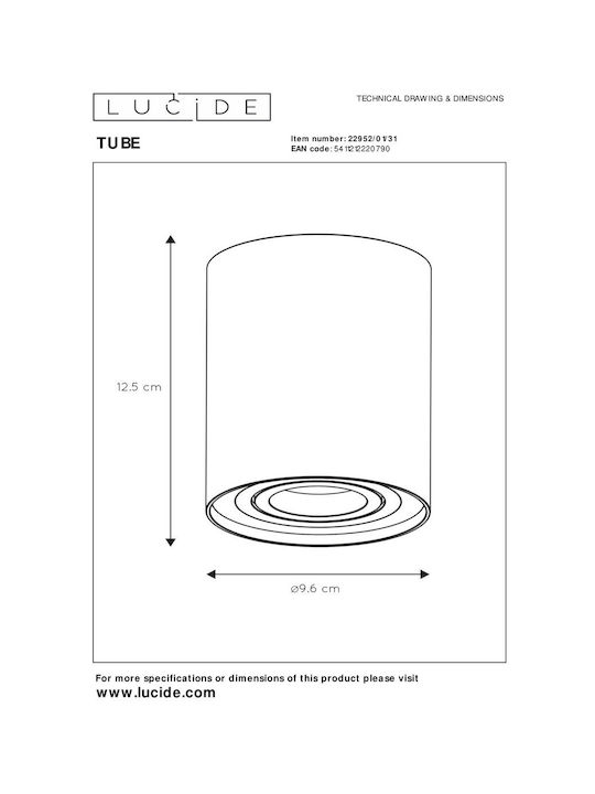Lucide Lightning Tube Single Spot with Socket GU10 in White Color