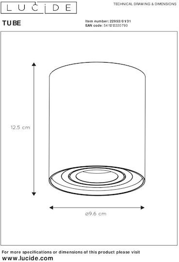 Lucide Lightning Tube Μονό Σποτ με Ντουί GU10 σε Λευκό Χρώμα