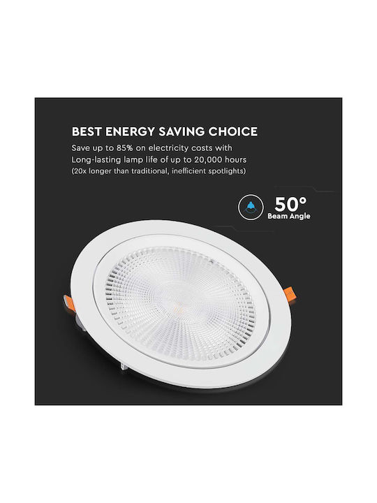 V-TAC Στρογγυλό Χωνευτό LED Panel 30W με Ψυχρό Λευκό Φως 6400K 22.5εκ.