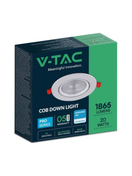 V-TAC Panou LED Rotund Încastrat 30W cu Lumină Alb Natural 4000K 22.5cm