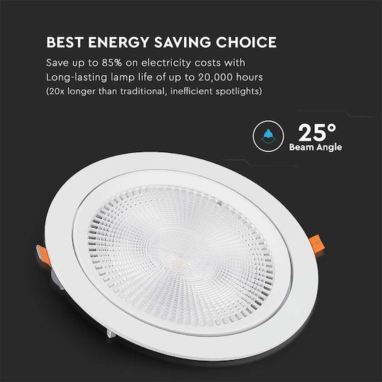 V-TAC Στρογγυλό Χωνευτό LED Panel 20W με Ψυχρό Λευκό Φως 6400K 17εκ.