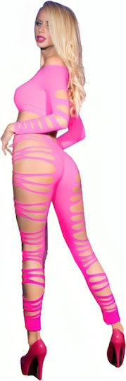 Chilirose Γυναικείο Sexy Τοπ Top & Leggings Laced With Carvings Pink