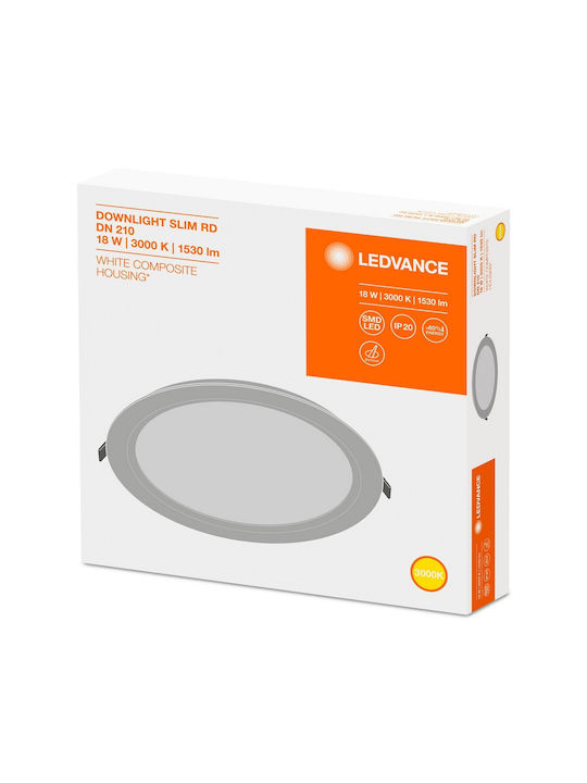 Ledvance Dl Slim Στρογγυλό LED Panel 18W με Θερμό Λευκό Φως 3000K