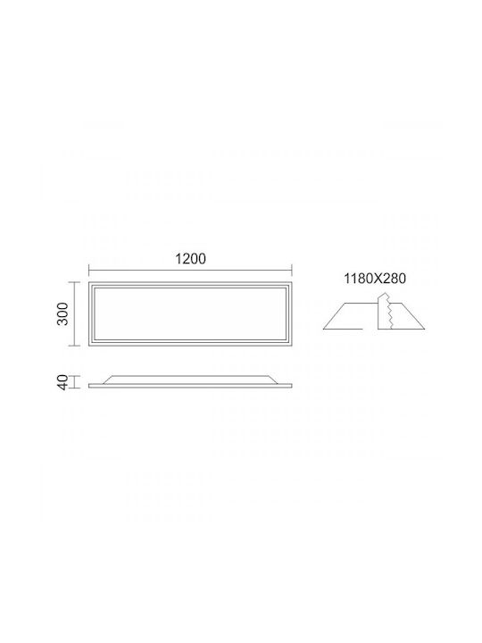 Spot Light Rectangular Recessed LED Panel 40W with Cool White Light 6000K 120x30cm