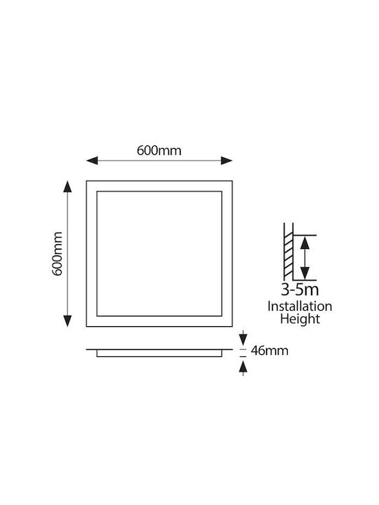 Eurolamp Τετράγωνο Χωνευτό LED Panel 48W με Φυσικό Λευκό Φως 4000K 60x60εκ.