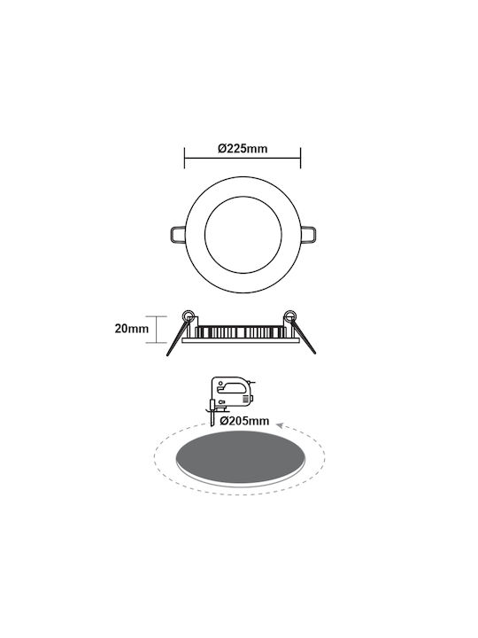 Aca Round Recessed Spot with Integrated LED and Natural White Light Silver 22x22cm.