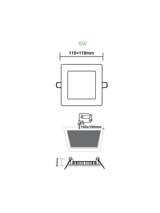 Aca Square Metallic Recessed Spot with Integrated LED and Warm White Light White 11.8x11.8cm. 1pcs