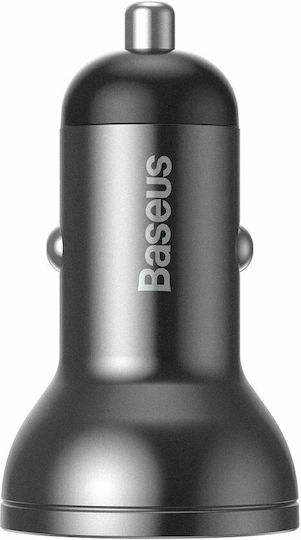 Baseus Digital Display Car Charger 24W 4.8A with Ports: 2xUSB and Voltmeter Gray Color