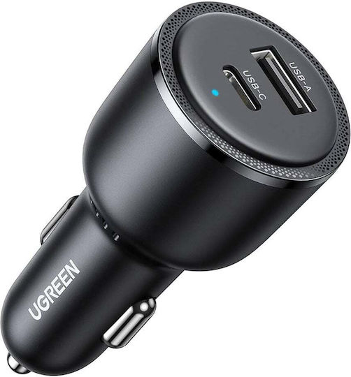 Ugreen Car Charger Black with Ports: 1xUSB 1xType-C