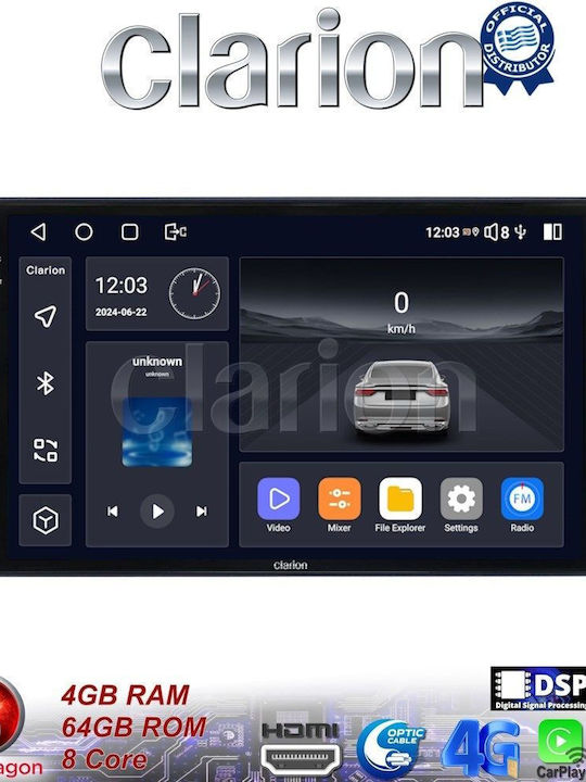 Clarion Auto-Audiosystem für Hyundai H-1 2010 > 2018 (Bluetooth/USB/WiFi/GPS/Apple-Carplay/Android-Auto)