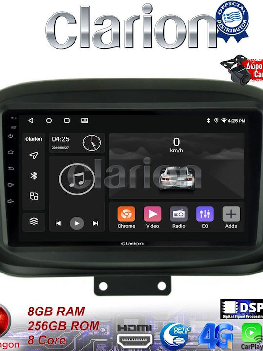 Clarion Sistem Audio Auto pentru Fiat 500X 2014> (Bluetooth/USB/WiFi/GPS/Apple-Carplay/Android-Auto) cu Ecran Tactil 9"