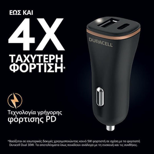 Duracell Duracell Autoladegerät 27W mit Anschlüssen: 1xUSB 1xType-C Schwarz Farbe