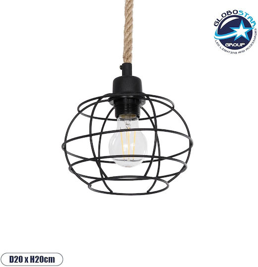 GloboStar Talah Pendant Light Black with Rope for Socket E27 14x14x61.5cm