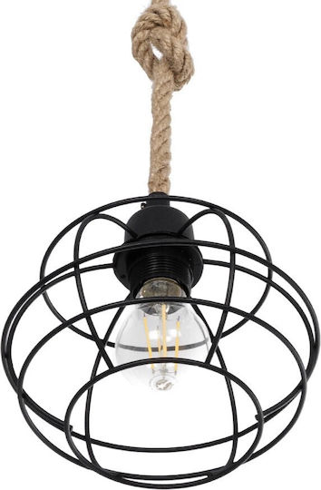 GloboStar Talah Pendant Light Black with Rope for Socket E27 14x14x61.5cm
