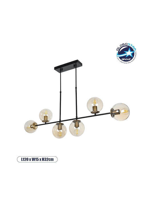 GloboStar Lattice Pendant Light Black Rail for 6 Bulbs E27 130x20x70cm