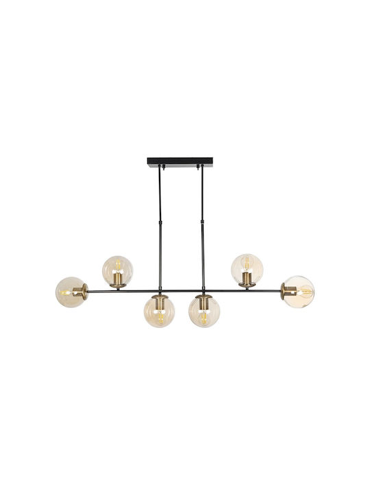 GloboStar Lattice Pendant Light Black Rail for 6 Bulbs E27 130x20x70cm