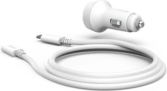 HAMA Încărcător Auto 20W Cu Încărcare Rapidă Cu O Singură Port: 1xType-C Cu Cablu Lightning Culoare Albă
