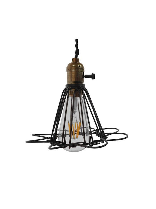 GloboStar Flower Iron Κρεμαστό Φωτιστικό Πορτοκαλί Πλέγμα με Ντουί E27 10x10x20εκ.