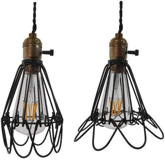 GloboStar Flower Iron Pendant Light Orange Grid with Socket E27 10x10x20cm