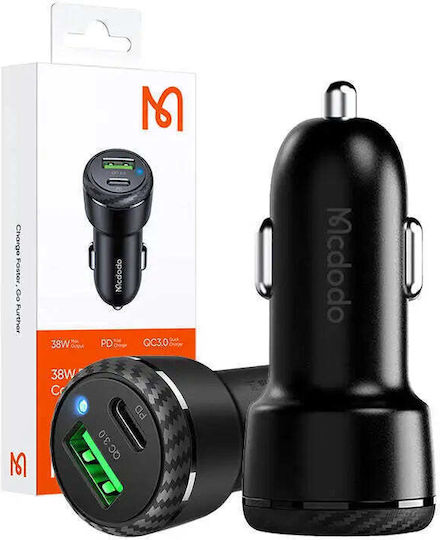 Mcdodo Mcdodo Handy-Autoladegerät 38W mit Anschlüssen: 1xUSB 1xType-C Schwarz Farbe
