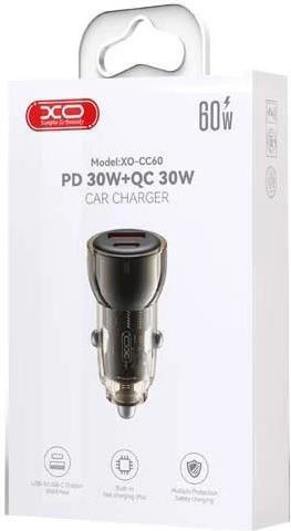 XO CC60 Car Charger 60W 3A with Ports: 1xUSB 1xType-C with Cable Type-C Blue Color