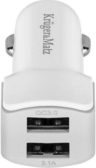Kruger & Matz Car Charger & Kabel Mikro-USB Autoladegerät 3.1A Schnellladen mit Anschlüssen: 2xUSB-A zusammen mit Kabel Mikro-USB Weiß Farbe