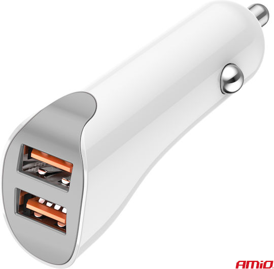 AMiO Car Charger White Total Intensity 1A with Ports: 2xUSB with Cable Embedded