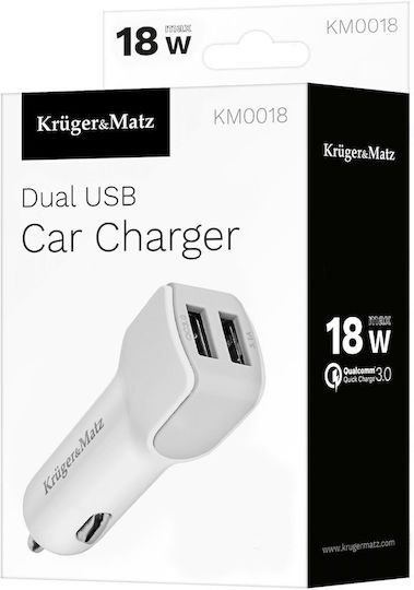 Kruger & Matz Car Charger & Kabel Mikro-USB Autoladegerät 3.1A Schnellladen mit Anschlüssen: 2xUSB-A zusammen mit Kabel Mikro-USB Weiß Farbe