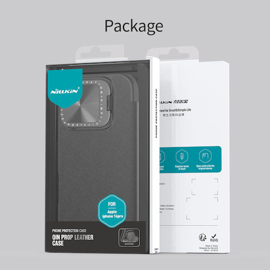 Nillkin Qin Prop Plain Buchen Sie Leder Schwarz (iPhone 17 Pro / iPhone 16 Pro)