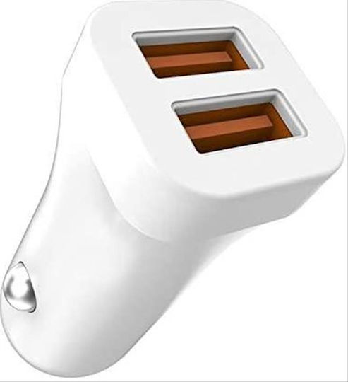 XO Car charger Φορτιστής Αυτοκινήτου 2.1A Γρήγορης Φόρτισης με Θύρες: 2xUSB Λευκός