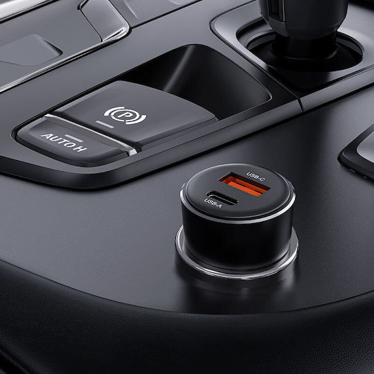 Acefast Car Charger 60W 3A Fast Charging with Ports 1x USB 1x Type-C Black Color