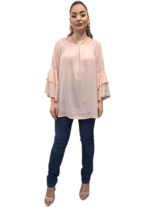 Damen Sommer Bluse Langärmelig Rosa
